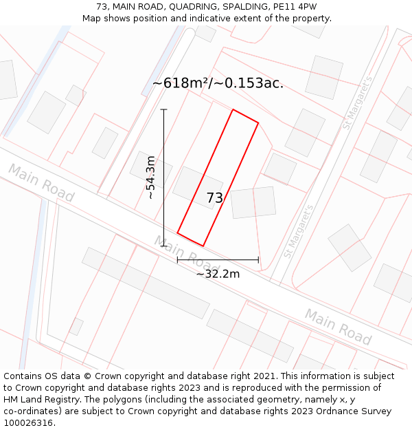 73, MAIN ROAD, QUADRING, SPALDING, PE11 4PW: Plot and title map