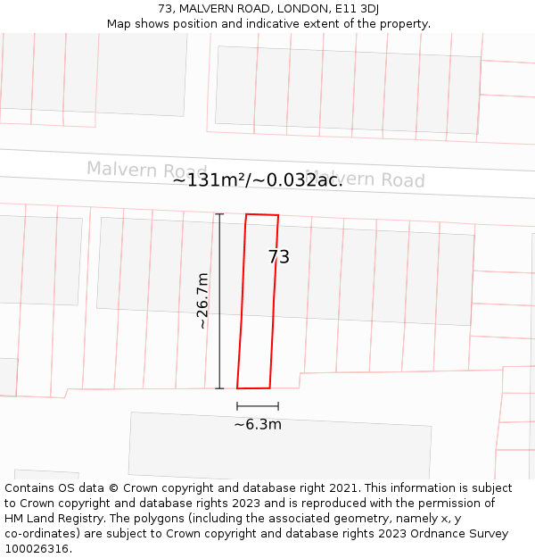 73, MALVERN ROAD, LONDON, E11 3DJ: Plot and title map