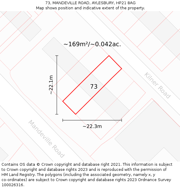 73, MANDEVILLE ROAD, AYLESBURY, HP21 8AG: Plot and title map