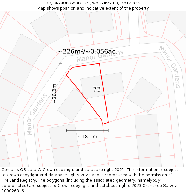 73, MANOR GARDENS, WARMINSTER, BA12 8PN: Plot and title map