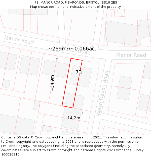 73, MANOR ROAD, FISHPONDS, BRISTOL, BS16 2ES: Plot and title map