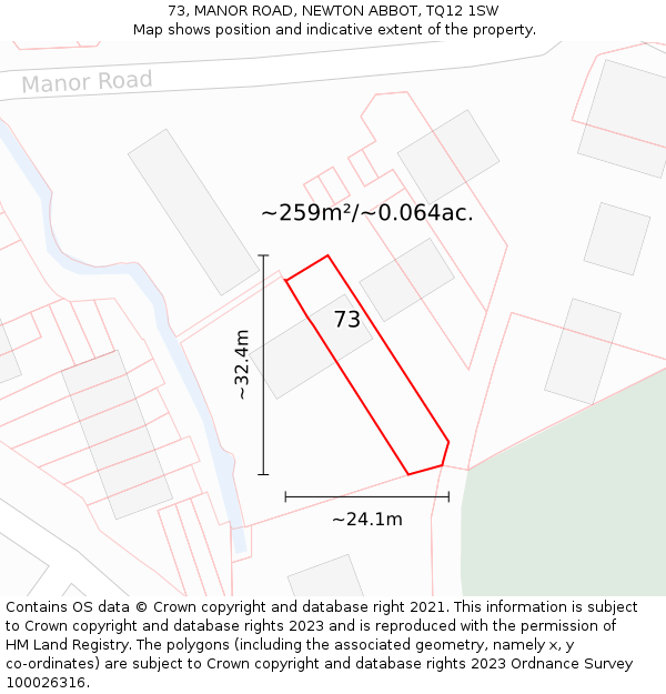 73, MANOR ROAD, NEWTON ABBOT, TQ12 1SW: Plot and title map