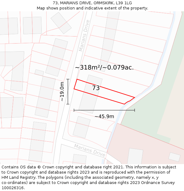 73, MARIANS DRIVE, ORMSKIRK, L39 1LG: Plot and title map