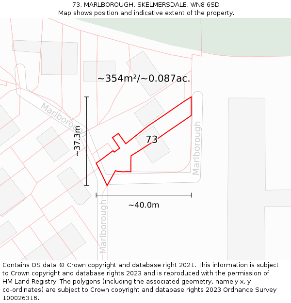 73, MARLBOROUGH, SKELMERSDALE, WN8 6SD: Plot and title map
