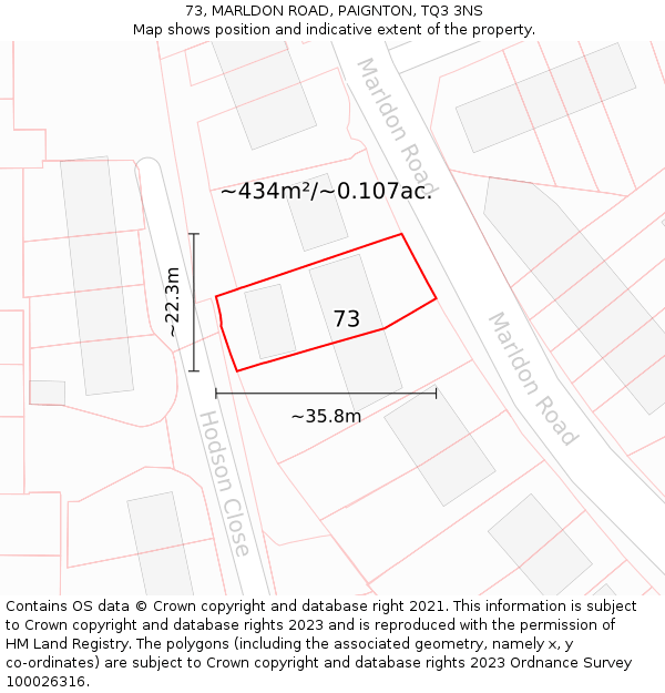73, MARLDON ROAD, PAIGNTON, TQ3 3NS: Plot and title map