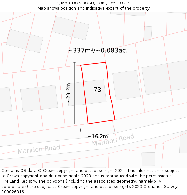 73, MARLDON ROAD, TORQUAY, TQ2 7EF: Plot and title map
