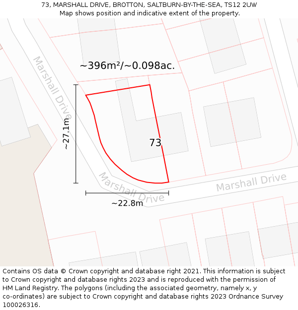 73, MARSHALL DRIVE, BROTTON, SALTBURN-BY-THE-SEA, TS12 2UW: Plot and title map