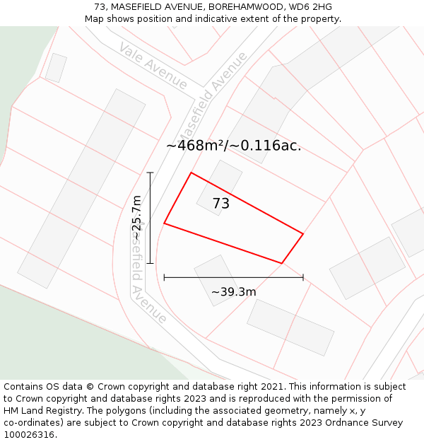 73, MASEFIELD AVENUE, BOREHAMWOOD, WD6 2HG: Plot and title map