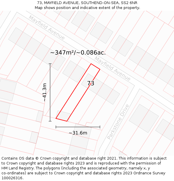 73, MAYFIELD AVENUE, SOUTHEND-ON-SEA, SS2 6NR: Plot and title map