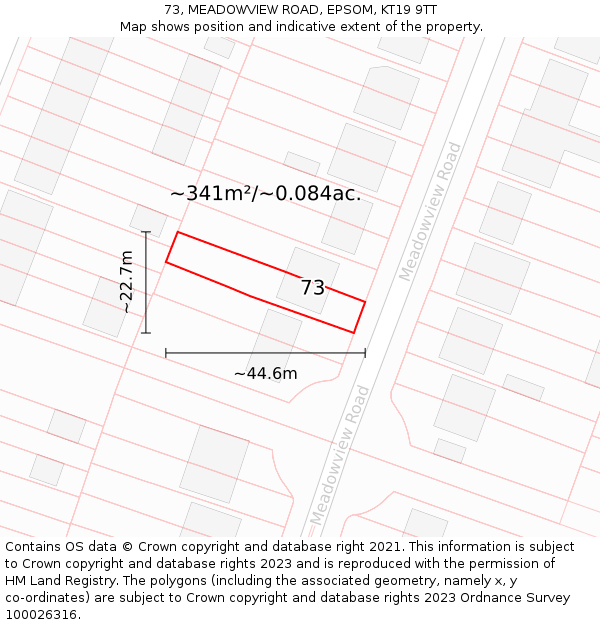 73, MEADOWVIEW ROAD, EPSOM, KT19 9TT: Plot and title map