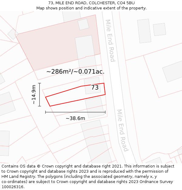 73, MILE END ROAD, COLCHESTER, CO4 5BU: Plot and title map