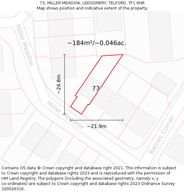 73, MILLER MEADOW, LEEGOMERY, TELFORD, TF1 6NR: Plot and title map