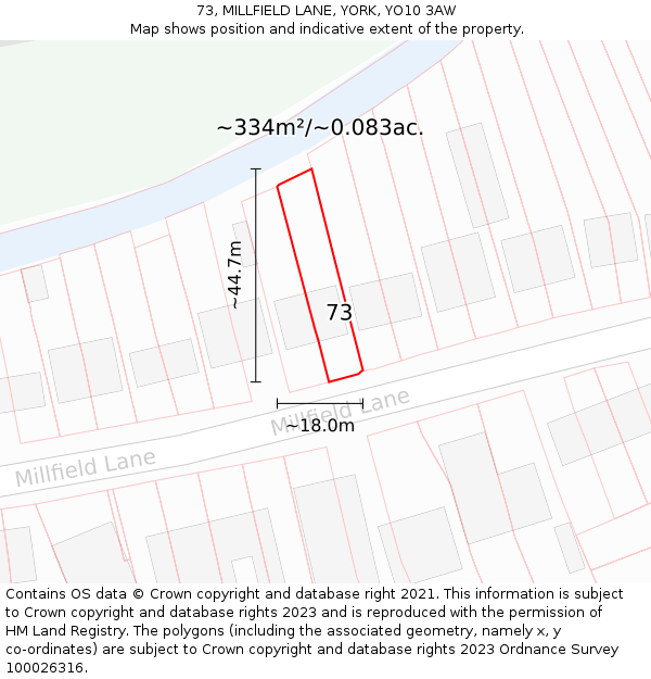 73, MILLFIELD LANE, YORK, YO10 3AW: Plot and title map