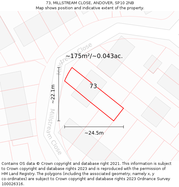 73, MILLSTREAM CLOSE, ANDOVER, SP10 2NB: Plot and title map