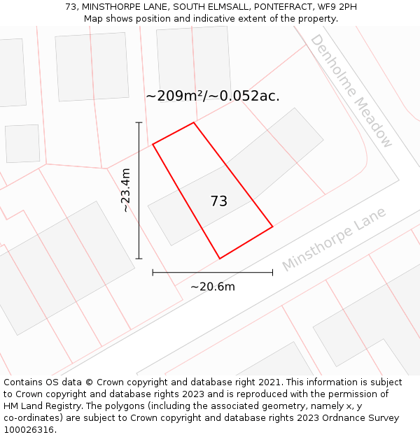 73, MINSTHORPE LANE, SOUTH ELMSALL, PONTEFRACT, WF9 2PH: Plot and title map
