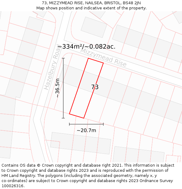 73, MIZZYMEAD RISE, NAILSEA, BRISTOL, BS48 2JN: Plot and title map