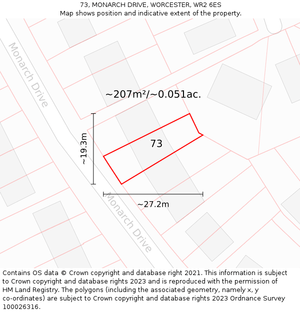 73, MONARCH DRIVE, WORCESTER, WR2 6ES: Plot and title map