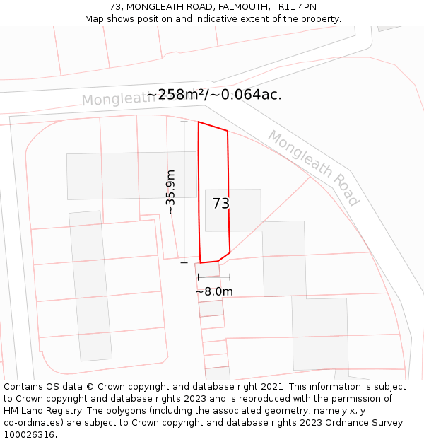 73, MONGLEATH ROAD, FALMOUTH, TR11 4PN: Plot and title map