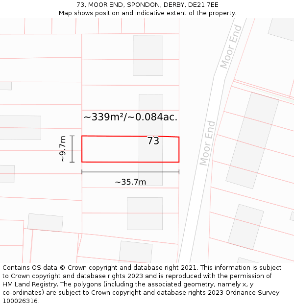 73, MOOR END, SPONDON, DERBY, DE21 7EE: Plot and title map