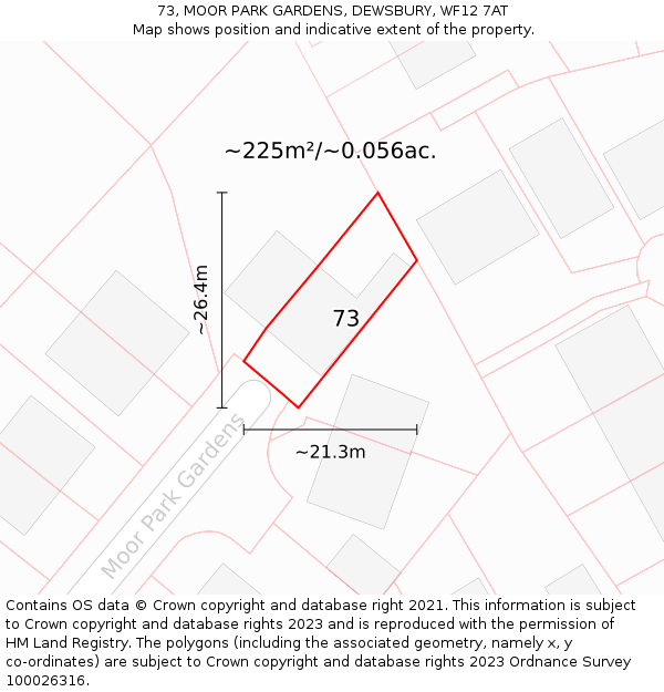 73, MOOR PARK GARDENS, DEWSBURY, WF12 7AT: Plot and title map