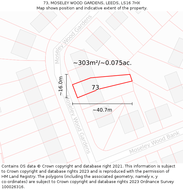 73, MOSELEY WOOD GARDENS, LEEDS, LS16 7HX: Plot and title map