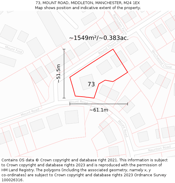 73, MOUNT ROAD, MIDDLETON, MANCHESTER, M24 1EX: Plot and title map