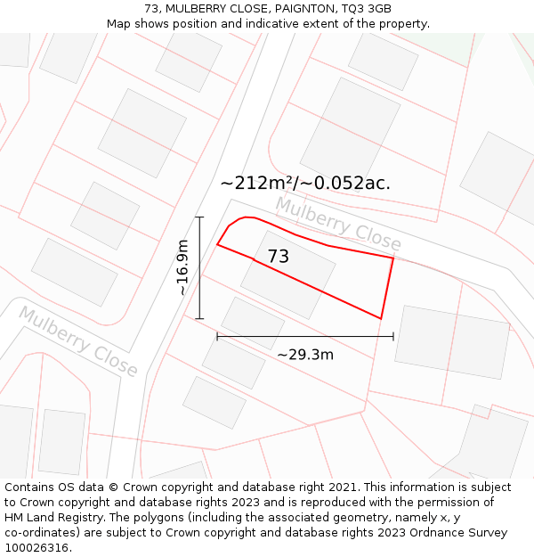 73, MULBERRY CLOSE, PAIGNTON, TQ3 3GB: Plot and title map