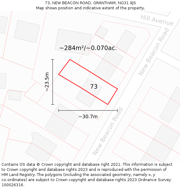 73, NEW BEACON ROAD, GRANTHAM, NG31 9JS: Plot and title map