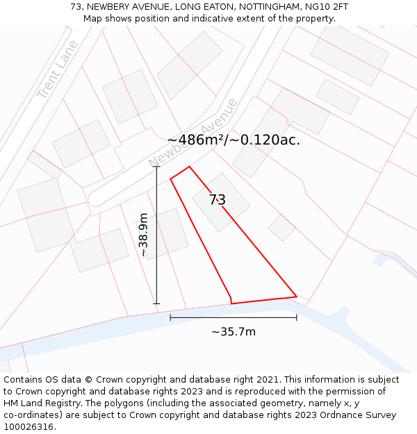 73, NEWBERY AVENUE, LONG EATON, NOTTINGHAM, NG10 2FT: Plot and title map