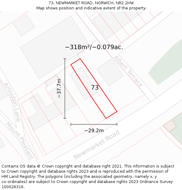 73, NEWMARKET ROAD, NORWICH, NR2 2HW: Plot and title map