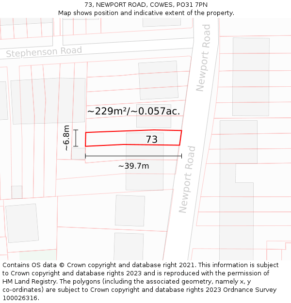 73, NEWPORT ROAD, COWES, PO31 7PN: Plot and title map