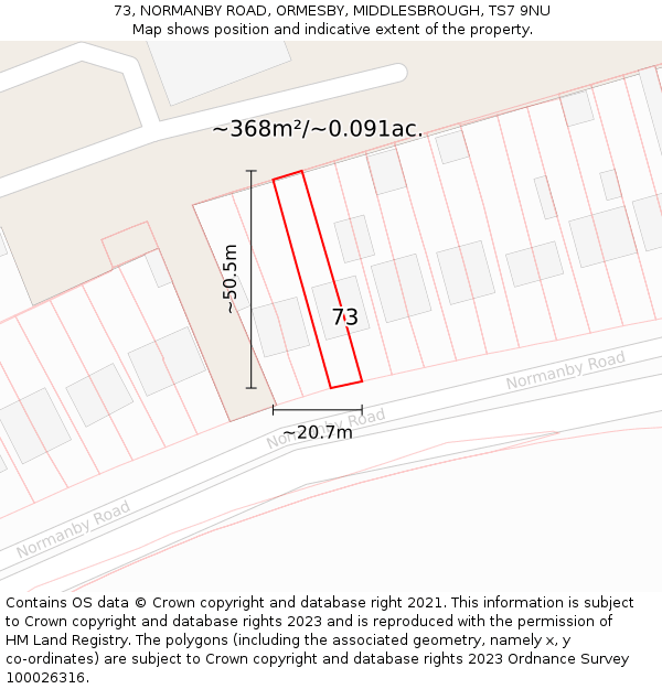 73, NORMANBY ROAD, ORMESBY, MIDDLESBROUGH, TS7 9NU: Plot and title map