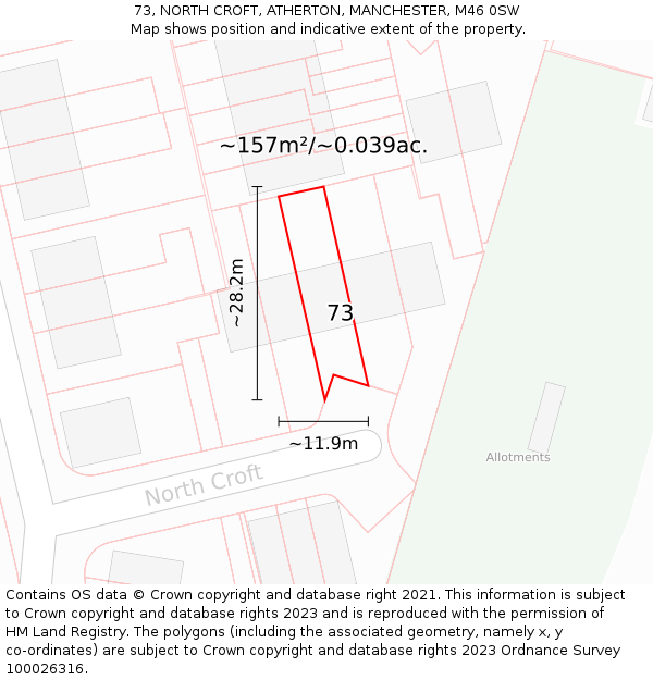 73, NORTH CROFT, ATHERTON, MANCHESTER, M46 0SW: Plot and title map