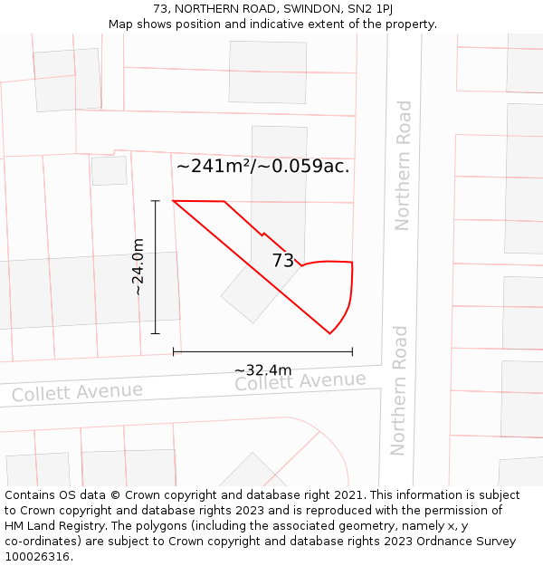 73, NORTHERN ROAD, SWINDON, SN2 1PJ: Plot and title map