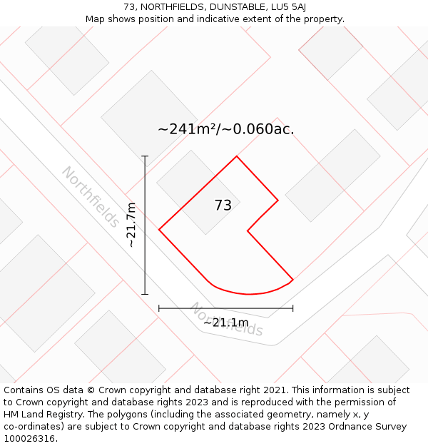 73, NORTHFIELDS, DUNSTABLE, LU5 5AJ: Plot and title map
