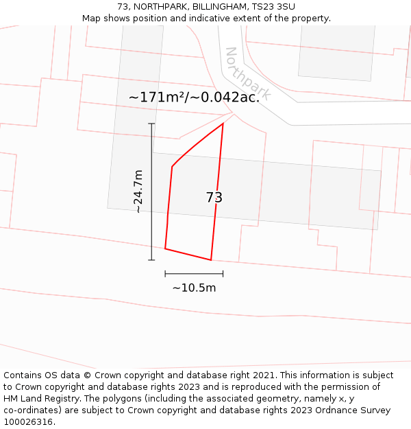 73, NORTHPARK, BILLINGHAM, TS23 3SU: Plot and title map