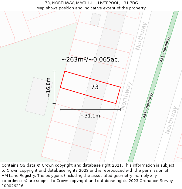73, NORTHWAY, MAGHULL, LIVERPOOL, L31 7BG: Plot and title map