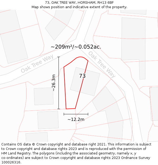 73, OAK TREE WAY, HORSHAM, RH13 6BF: Plot and title map