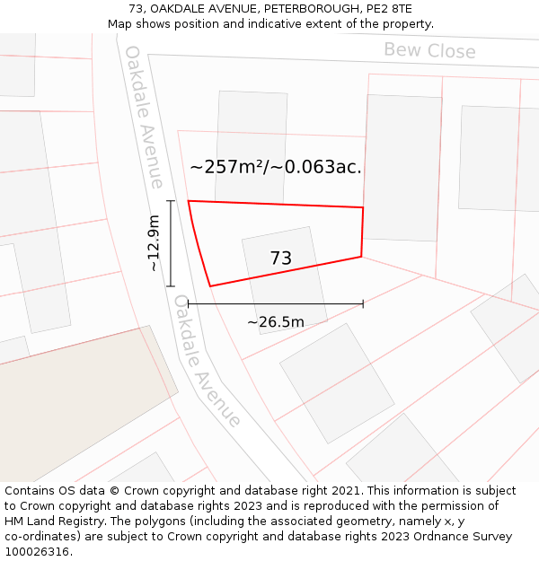 73, OAKDALE AVENUE, PETERBOROUGH, PE2 8TE: Plot and title map