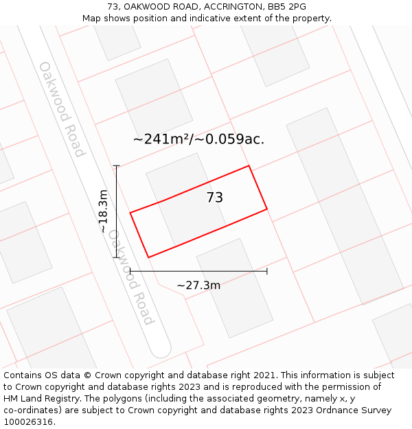73, OAKWOOD ROAD, ACCRINGTON, BB5 2PG: Plot and title map