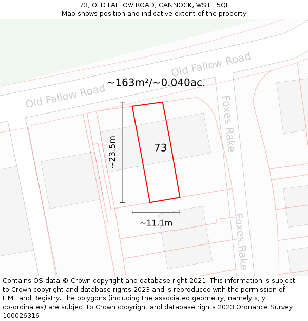 73, OLD FALLOW ROAD, CANNOCK, WS11 5QL: Plot and title map