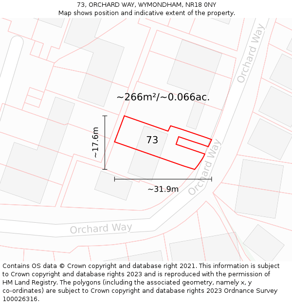 73, ORCHARD WAY, WYMONDHAM, NR18 0NY: Plot and title map