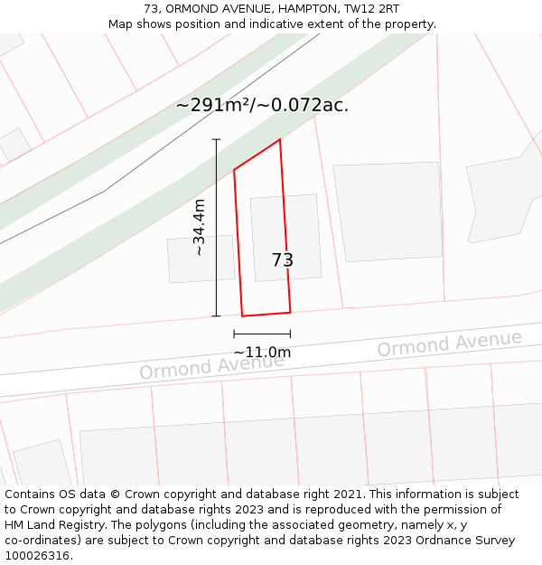 73, ORMOND AVENUE, HAMPTON, TW12 2RT: Plot and title map