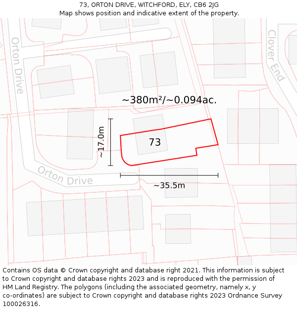 73, ORTON DRIVE, WITCHFORD, ELY, CB6 2JG: Plot and title map