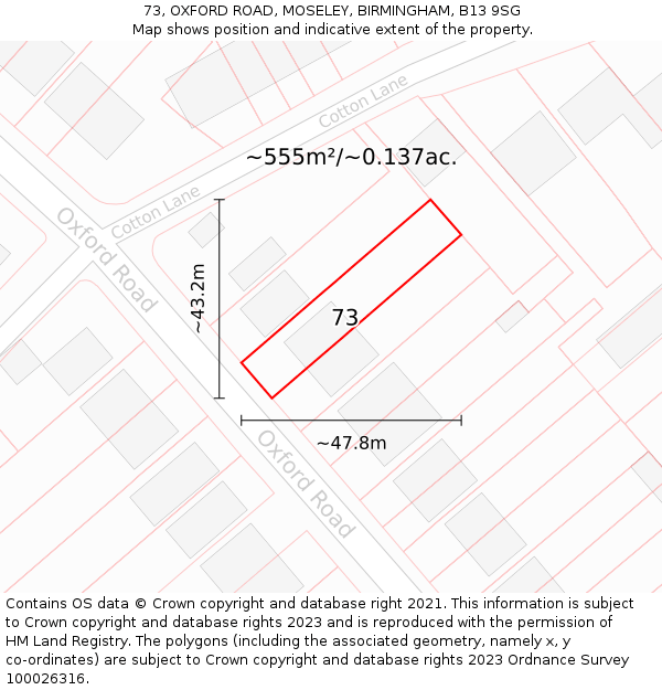 73, OXFORD ROAD, MOSELEY, BIRMINGHAM, B13 9SG: Plot and title map