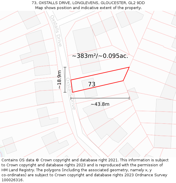 73, OXSTALLS DRIVE, LONGLEVENS, GLOUCESTER, GL2 9DD: Plot and title map
