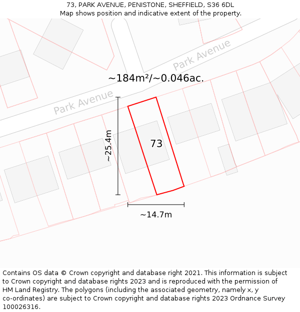 73, PARK AVENUE, PENISTONE, SHEFFIELD, S36 6DL: Plot and title map