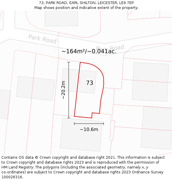 73, PARK ROAD, EARL SHILTON, LEICESTER, LE9 7EP: Plot and title map