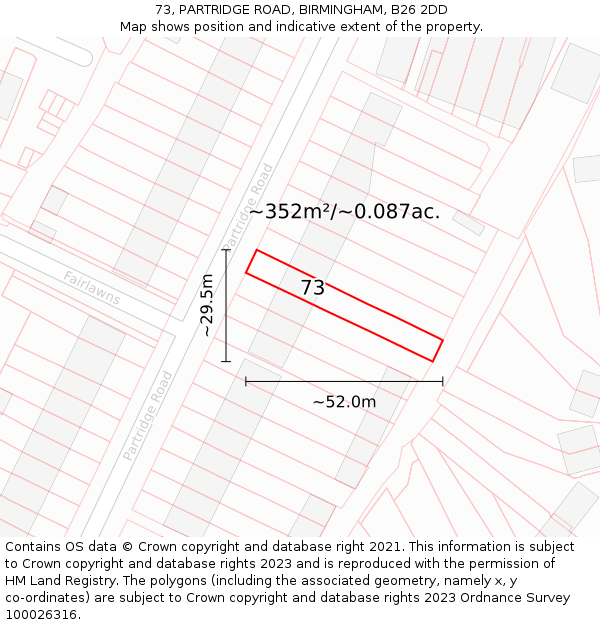 73, PARTRIDGE ROAD, BIRMINGHAM, B26 2DD: Plot and title map