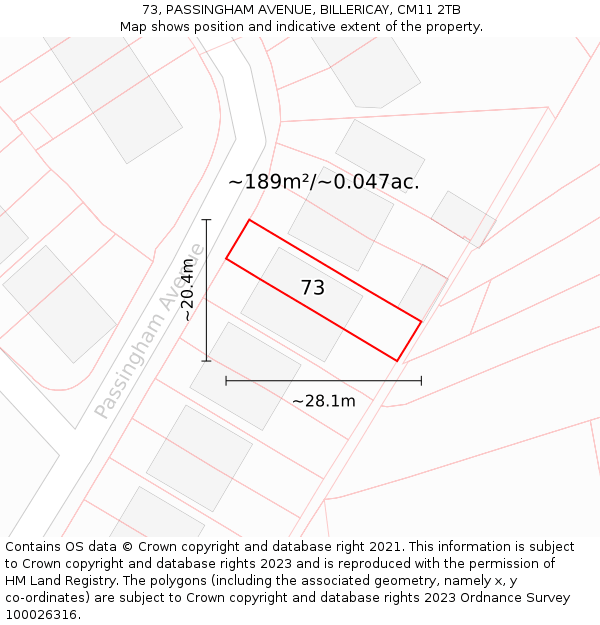 73, PASSINGHAM AVENUE, BILLERICAY, CM11 2TB: Plot and title map